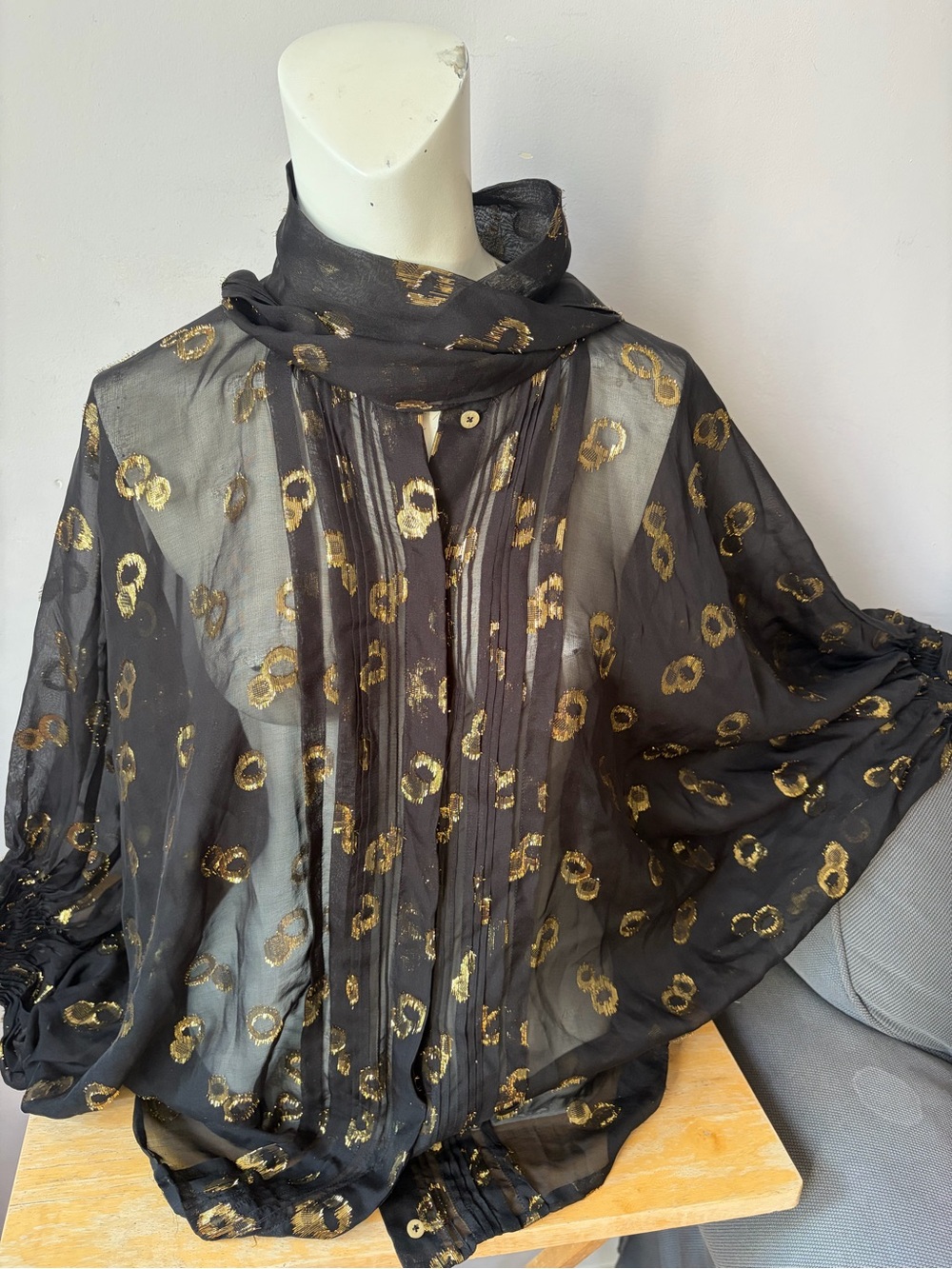 Diane Von Furstenberg Sheer Silk Tie Neck Top